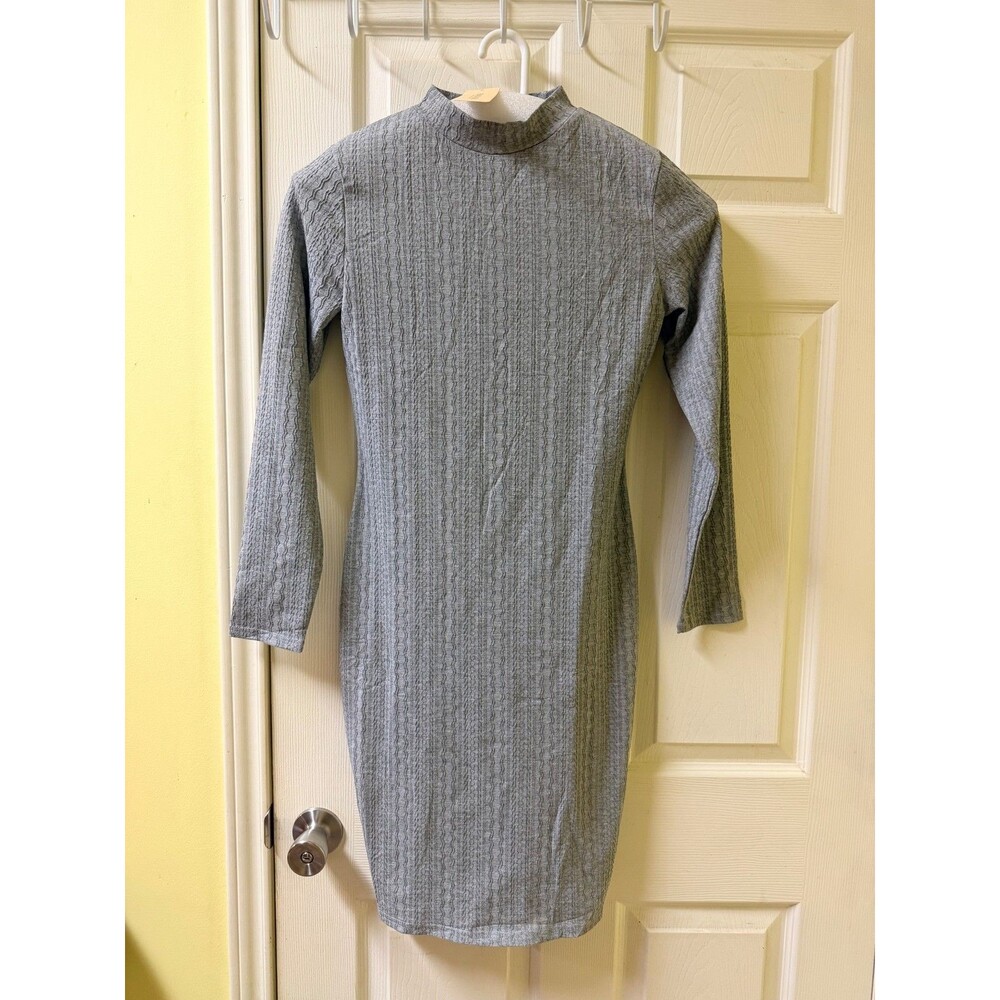 NWT Ekouaer Gray Ribbed Mock Neck Bodycon Dress Size S small women